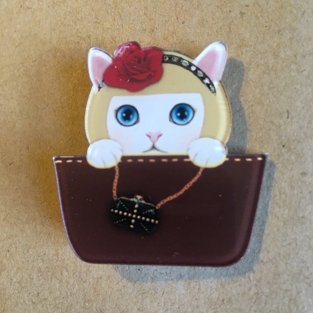 Kawaii Kitty in Designer Bag Brooch/Pin
